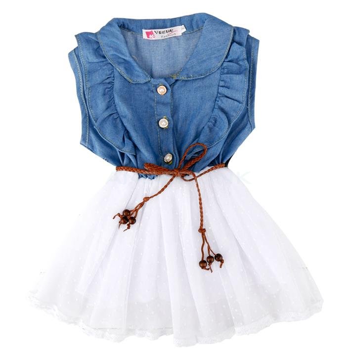 unknown Baby Kids Children Girl's Sleeveless Fancy Party Dress Denim Jeans Dress