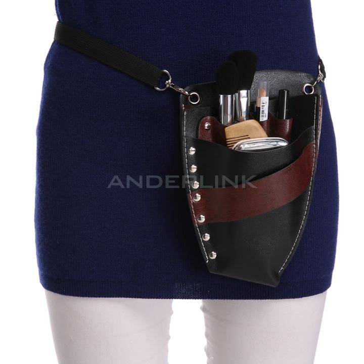 unknown Faux Leather Barber Scissors Hairdressing Kit Bag with Shoulder Waist Belt Case Holder Rivet Clips Bag