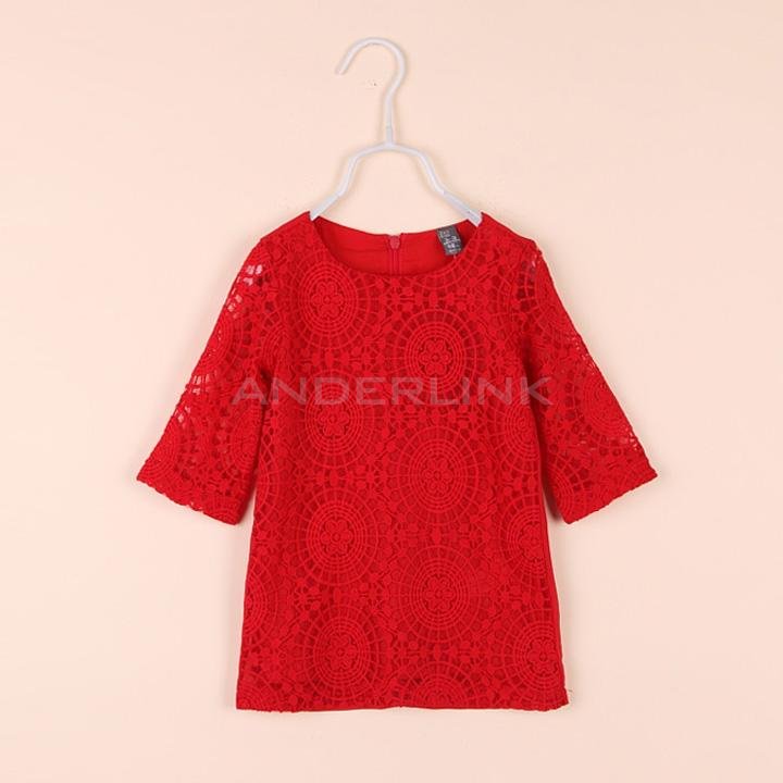 unknown Baby Girls Kids Children's Wear Hollow Out Lace Three-quarter Sleeve Costumes Party Fancy Dress