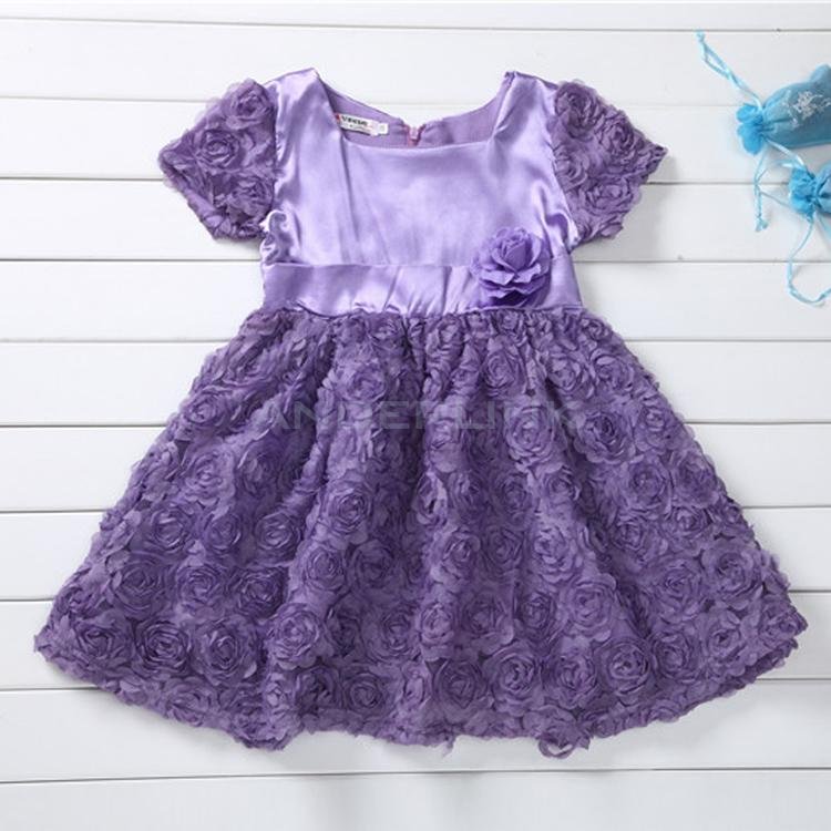 unknown Fashion Baby Girls Flower Patchwork Dress High Waist Short Sleeve Party Dress