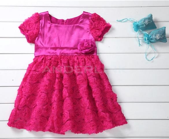 unknown Fashion Baby Girls Flower Patchwork Dress High Waist Short Sleeve Party Dress
