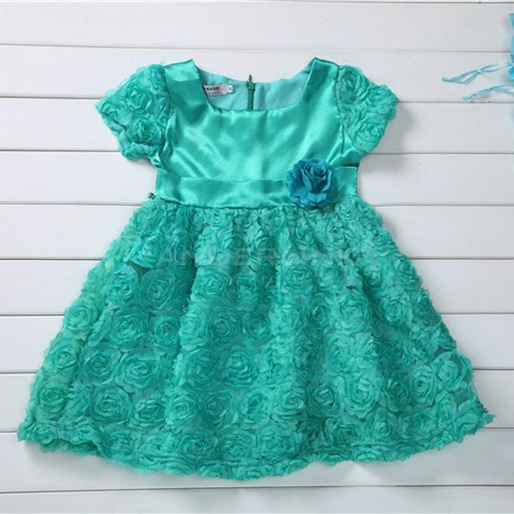 unknown Fashion Baby Girls Flower Patchwork Dress High Waist Short Sleeve Party Dress