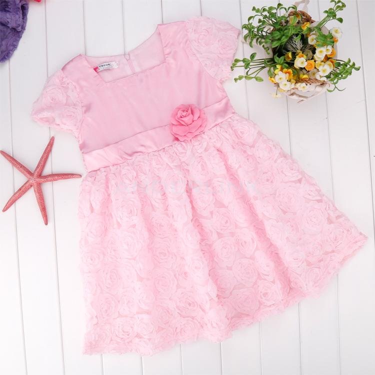 unknown Fashion Baby Girls Flower Patchwork Dress High Waist Short Sleeve Party Dress