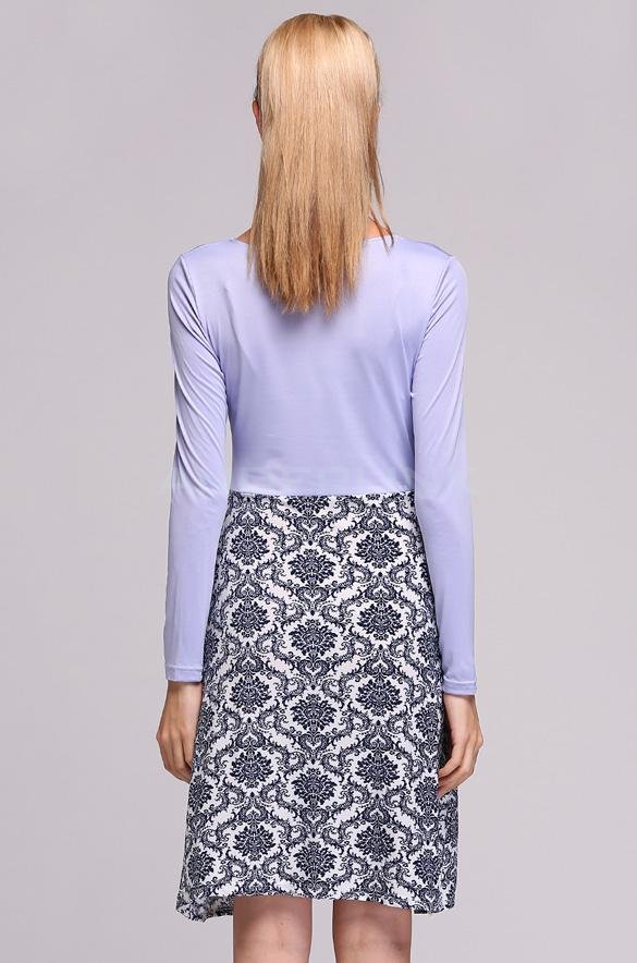Stylish Lady Long Sleeve O-neck Button Flower Fashion Short Dress