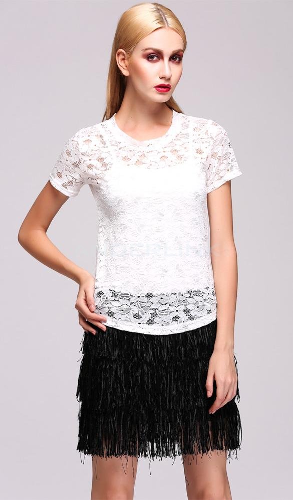 unknown Stylish New Fashion Lady Women's Casual Floral Lace Short Sleeve O-neck T-shirt Tops Blouse