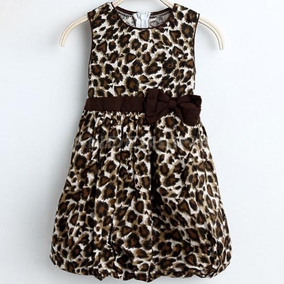 unknown Fashion Baby Girls Leopard Sleeveless Bubble Dress High Waist Sundress