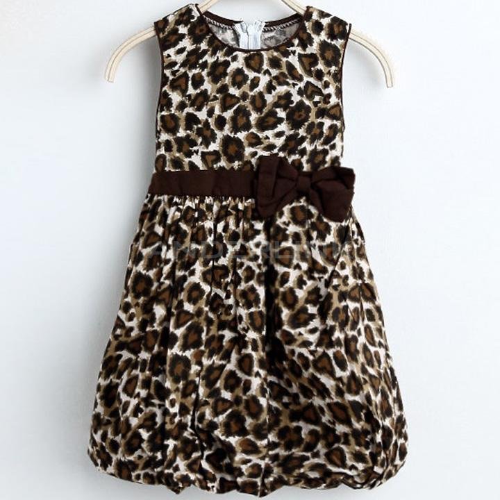 unknown Fashion Baby Girls Leopard Sleeveless Bubble Dress High Waist Sundress