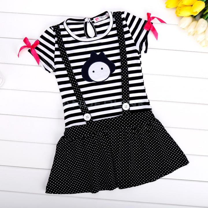 unknown New Cute Kids Children Girl's Short Sleeve Striped Dot Print Dress