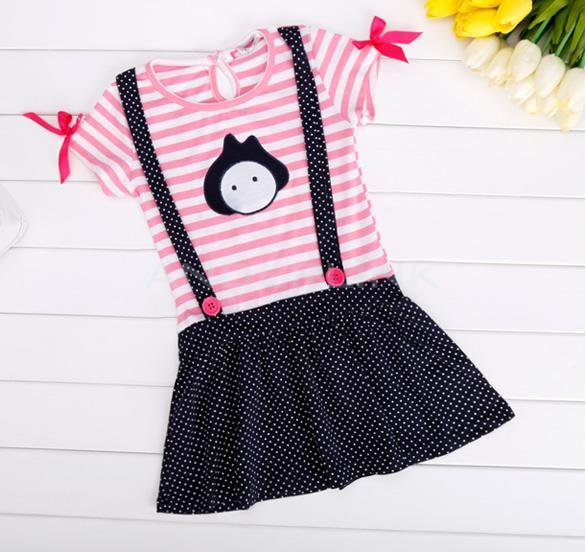 unknown New Cute Kids Children Girl's Short Sleeve Striped Dot Print Dress