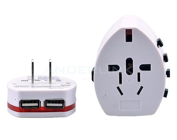 unknown Universal Plug Adapter International World Travel AC Power Adapter 2 USB Charger with AU US UK EU Plug