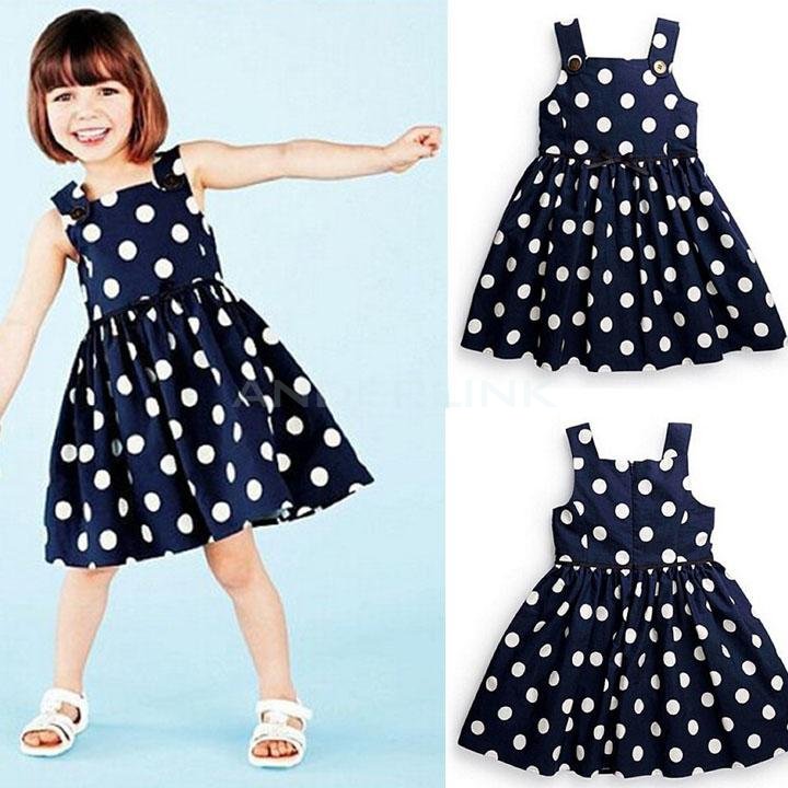 unknown Baby Kids Children Girl's Wear Sleeveless Zipper Dots Casual Swing Dress