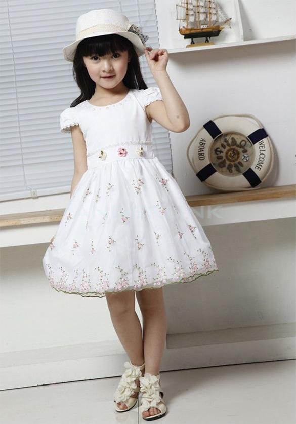 unknown Baby Kids Children's Girls Princess Dress Lovely Short Sleeve  Splicing Dress