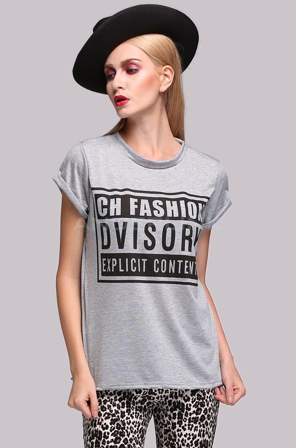 unknown Stylish New Women Personality Short Sleeve Letter Print All-match O-Neck Tops T-shirt