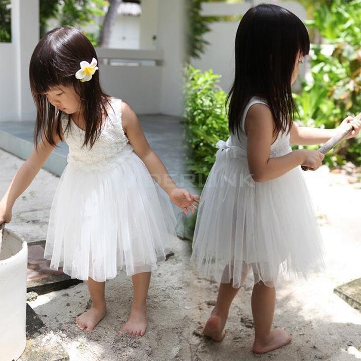 unknown Baby Girls Lovely Sleeveless Net Yarn Splicing Ball Gown Floral Princess Dress