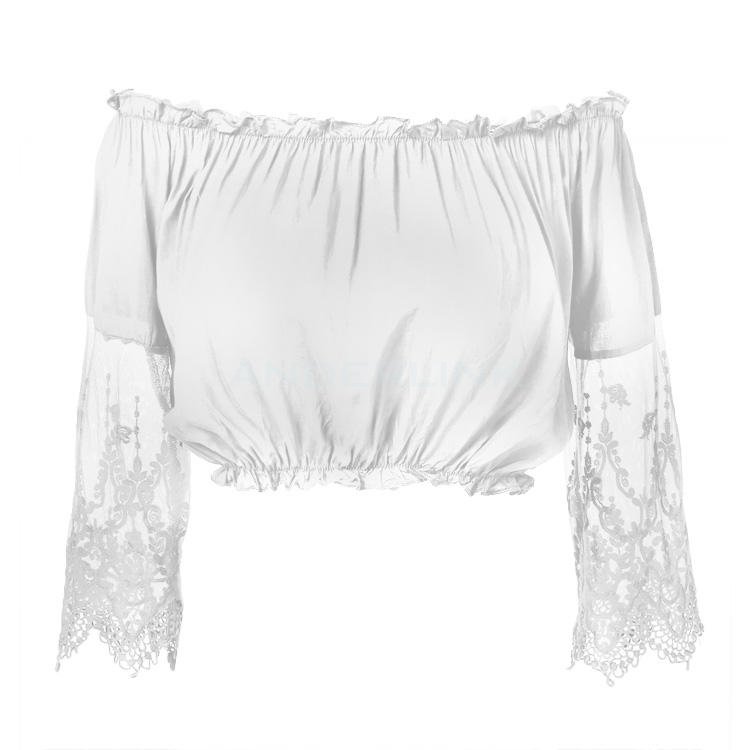 unknown New Stylish Lady Women's Sexy Off Shoulder Lace Splicing Chiffon Top Blouse