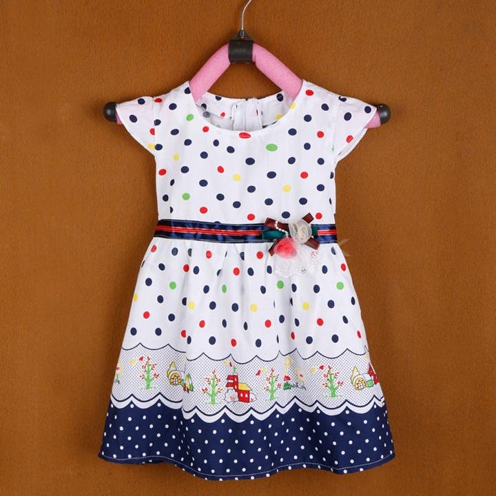 unknown New Girl Kids Children's Wear Cap Sleeve O-neck Dots Printed Cute Lovely Casual Dress