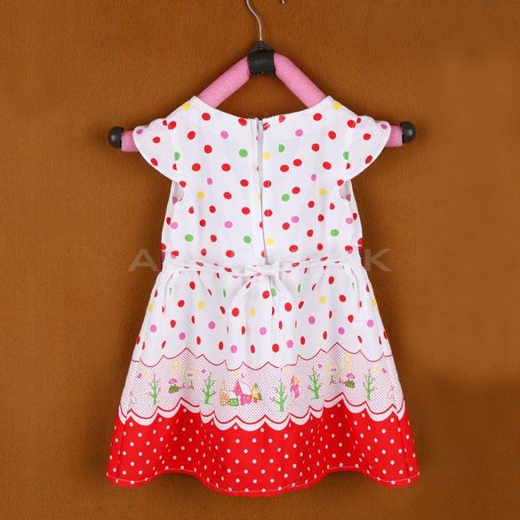 unknown New Girl Kids Children's Wear Cap Sleeve O-neck Dots Printed Cute Lovely Casual Dress