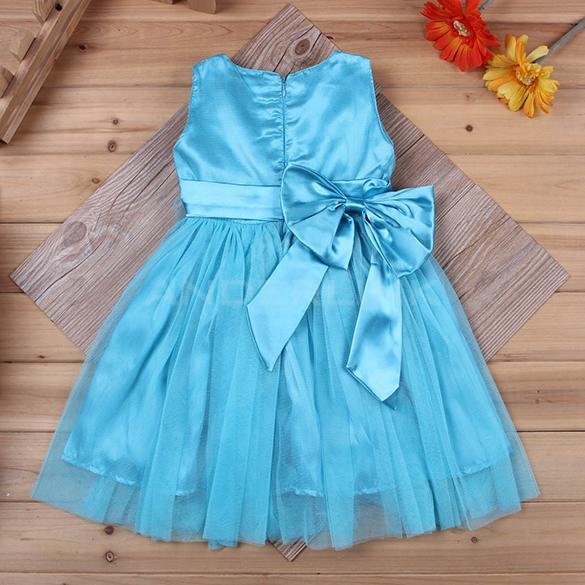 unknown New Girl's Wear Sleeveless Cute Mesh Patchwork Bow Sweet Dress With Corsage