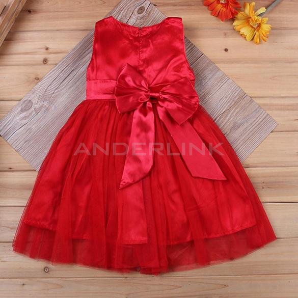 unknown New Girl's Wear Sleeveless Cute Mesh Patchwork Bow Sweet Dress With Corsage