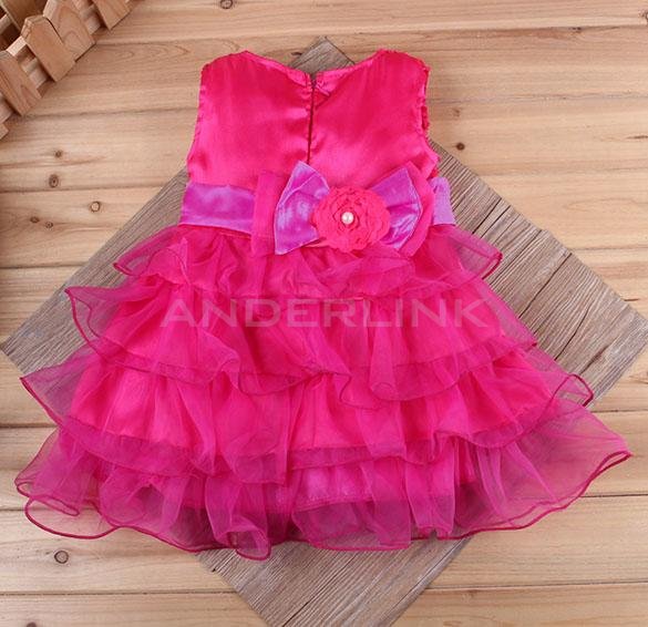 unknown Baby Girl Kids Children's Clothing Dress With Bow Party Yarn Style Flower Layered Dress