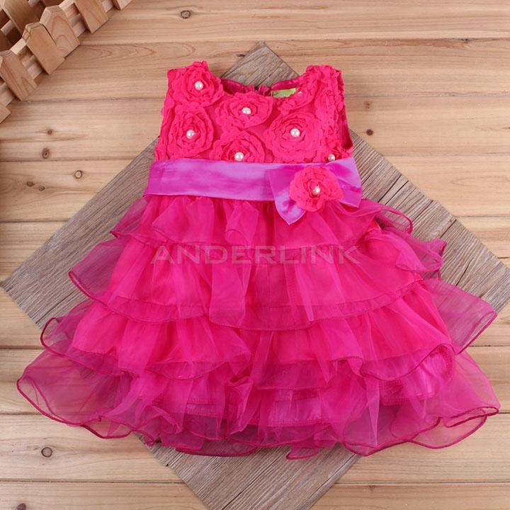 unknown Baby Girl Kids Children's Clothing Dress With Bow Party Yarn Style Flower Layered Dress