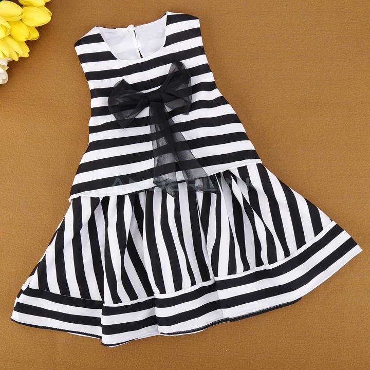 unknown New Fashion Korean Sweet Kids Girls Sleeveless Stripe Print Splicing Bow Dress
