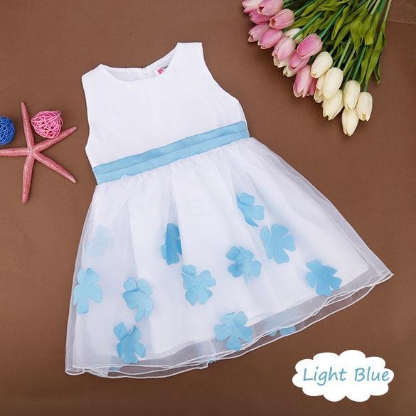 unknown Baby Girl Kids Children's Summer Flower Net Yarn Party Bow Tutu Bubble Dress