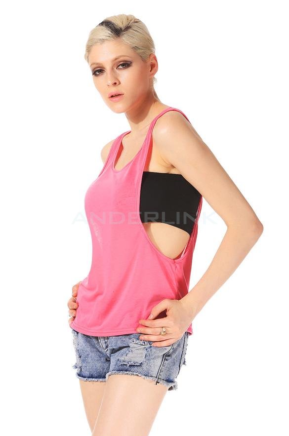 unknown Sexy Women Casual Loose Open Side Tank O-Neck Solid Plain Tank Sleeveless Shirt