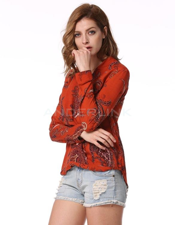 unknown Stylish Lady Women's Vintage Style V-Neck Long Sleeve Blouses Casual Tops