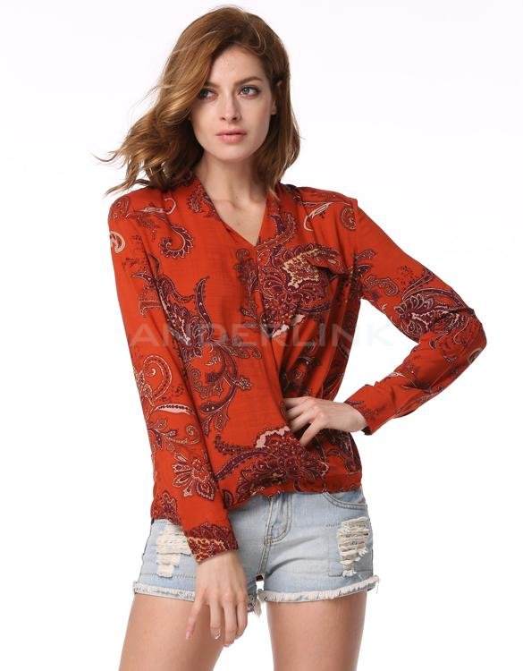 unknown Stylish Lady Women's Vintage Style V-Neck Long Sleeve Blouses Casual Tops