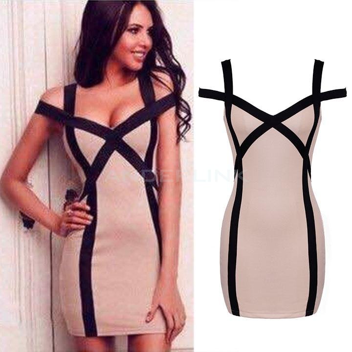 unknown Women's Sexy Summer V-neck Off-shoulder Splicing Hip Package?Strap Dress